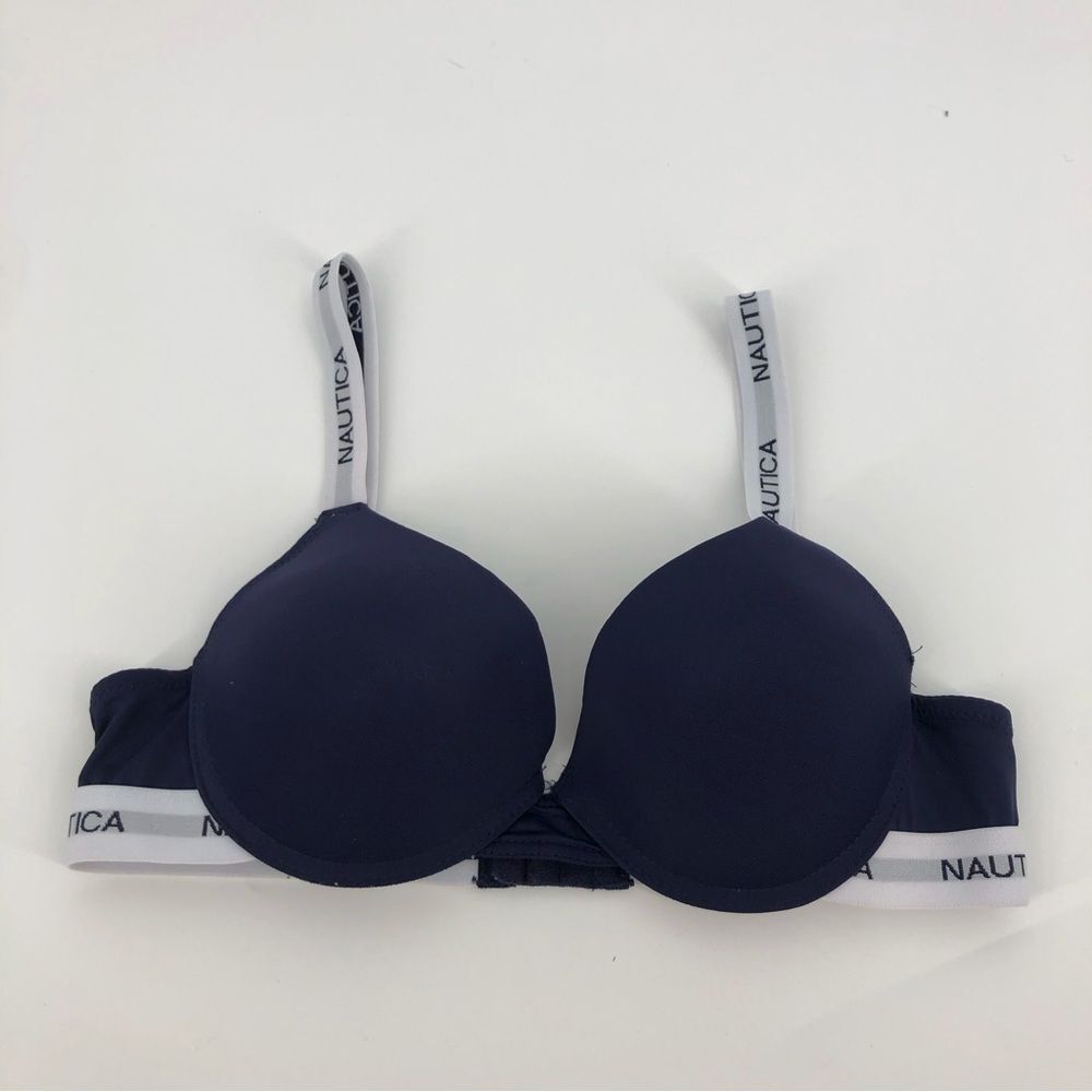 Nautica Push Up‎ Bra 36B Navy Blue Spellout Band
